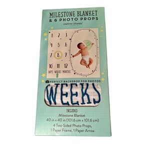 New In Box Stepping Stones Baby Milestone Blanket 40" x 40" And 6 Photo Props